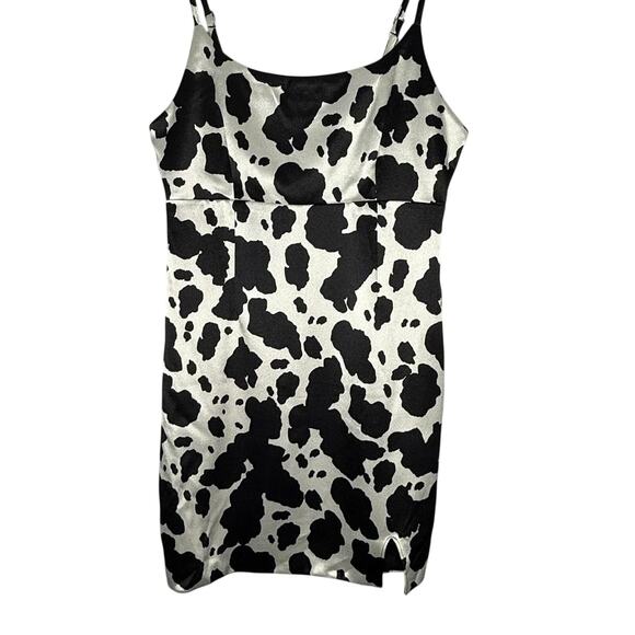 WILD FABLE Cow Print Satin Festival Y2K NWT Mini Dress with Slide Slit Size S. - Picture 1 of 5